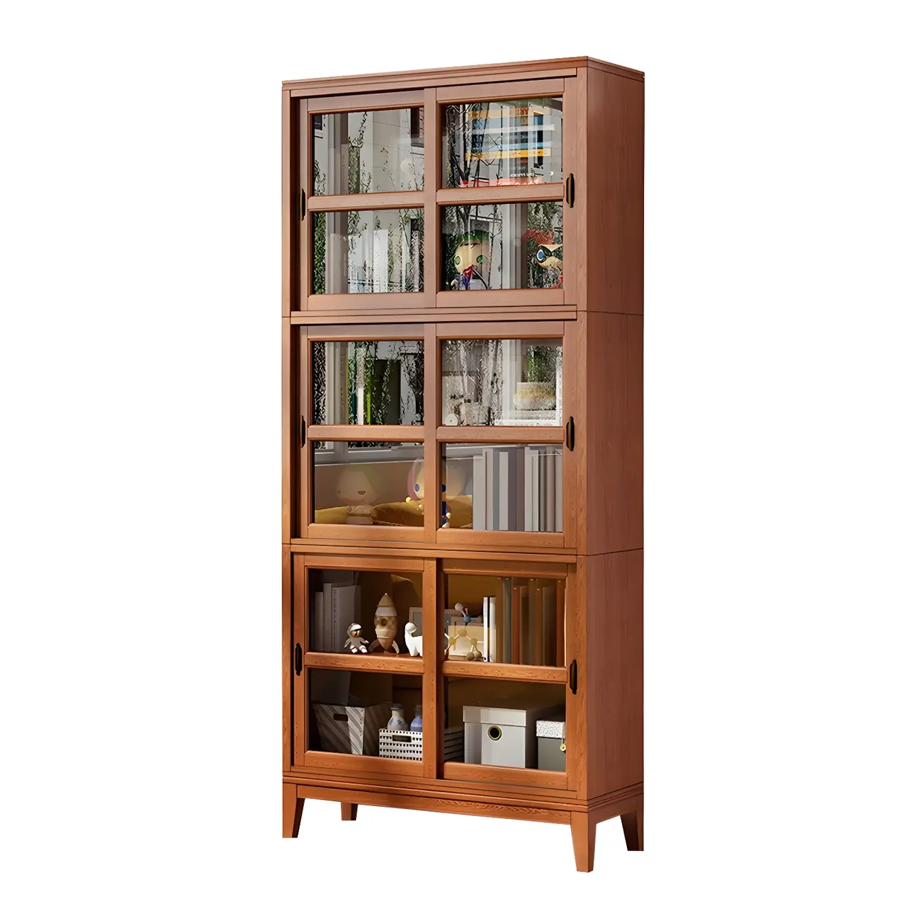 Adjustable Wood Glass Display Cabinet with Sliding Doors Image - 20 | homeyfad