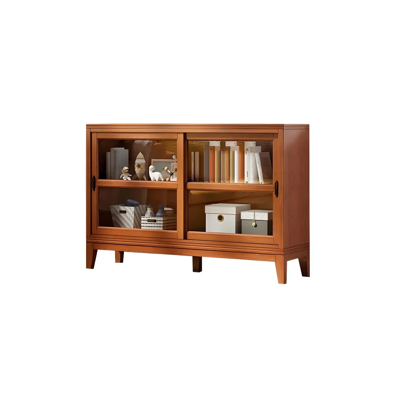 Adjustable Wood Glass Display Cabinet with Sliding Doors Image - 21