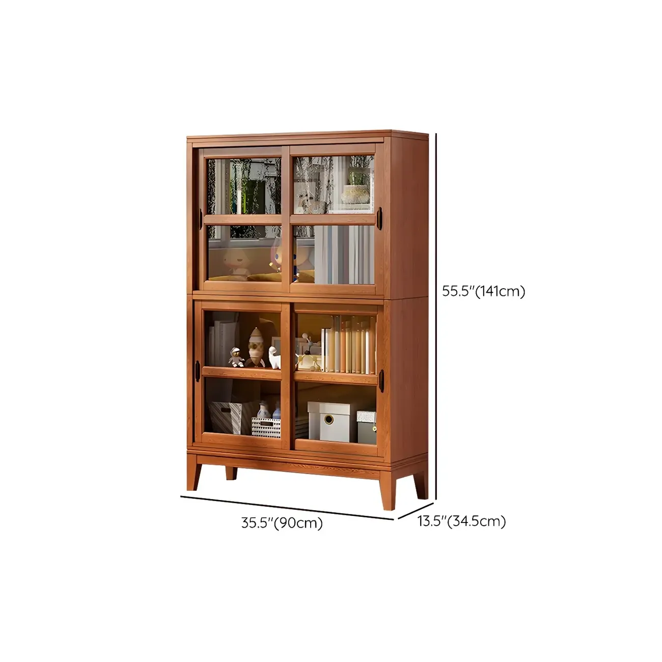 Adjustable Wood Glass Display Cabinet with Sliding Doors Image - 24