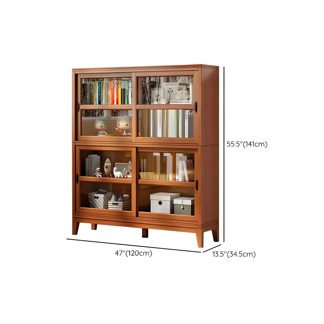 Adjustable Wood Glass Display Cabinet with Sliding Doors Image - 25