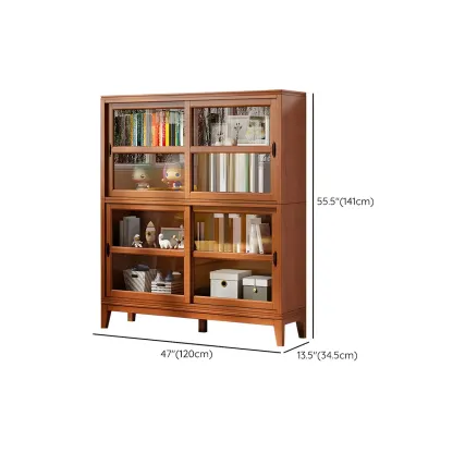 Adjustable Wood Glass Display Cabinet with Sliding Doors Image - 25