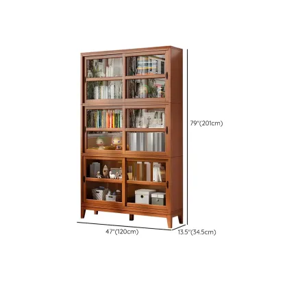 Adjustable Wood Glass Display Cabinet with Sliding Doors Image - 26