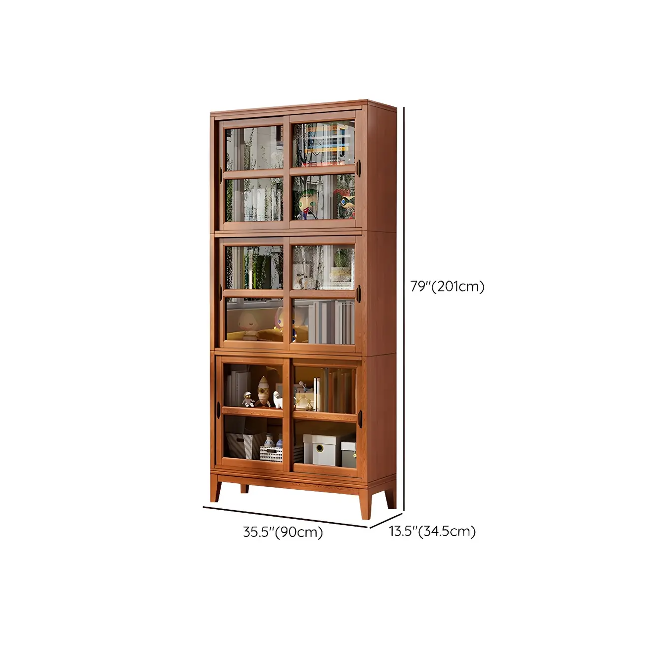 Adjustable Wood Glass Display Cabinet with Sliding Doors Image - 27 | homeyfad