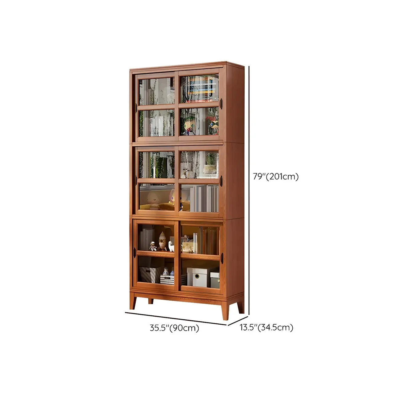 Adjustable Wood Glass Display Cabinet with Sliding Doors Image - 27