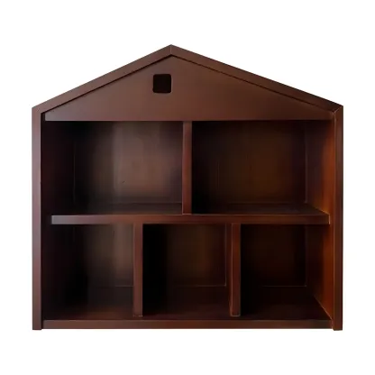 Classicial House-shaped 2 Shelves Floating Wood Display Cabinet Image - 7