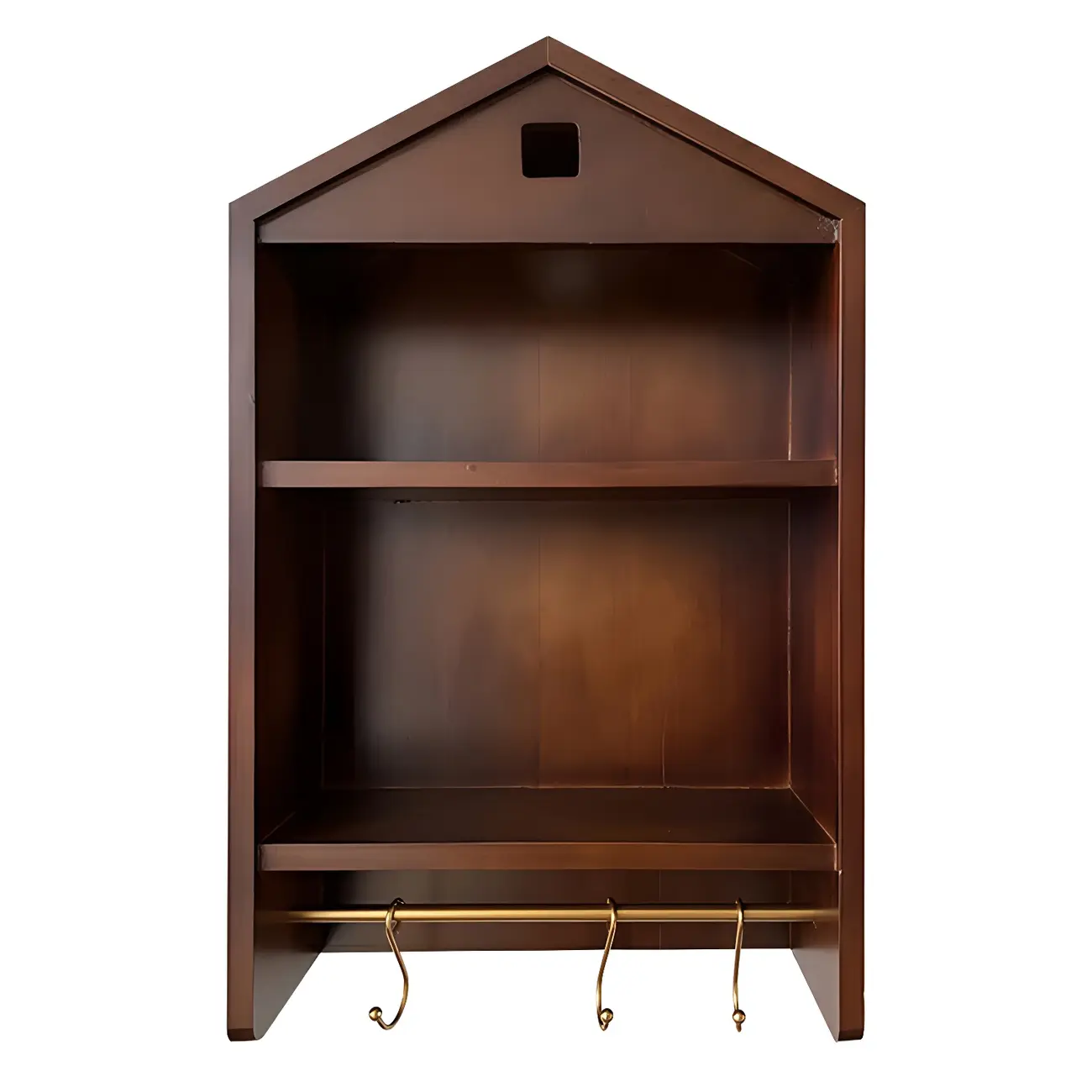 Classicial House-shaped 2 Shelves Floating Wood Display Cabinet Image - 9 | homeyfad