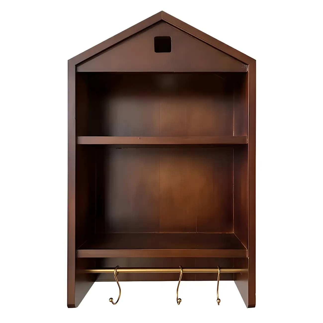 Classicial House-shaped 2 Shelves Floating Wood Display Cabinet | HomeyFad