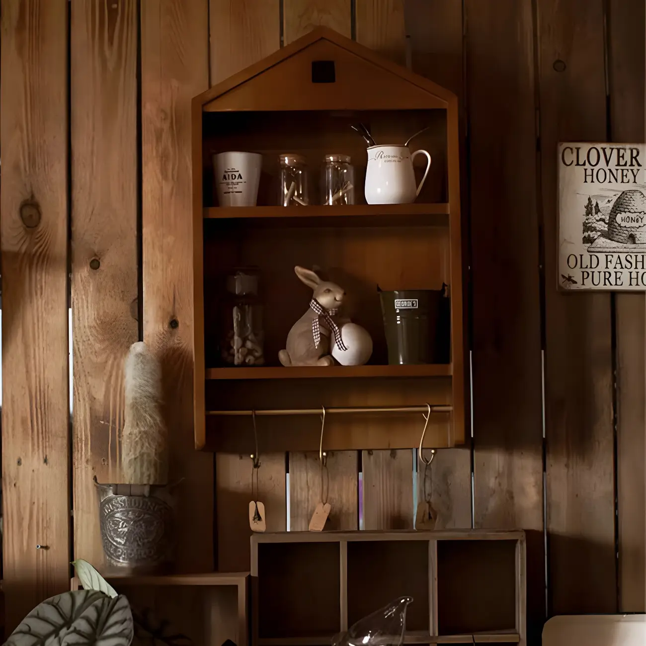 Classicial House-shaped 2 Shelves Floating Wood Display Cabinet Image - 16 | homeyfad