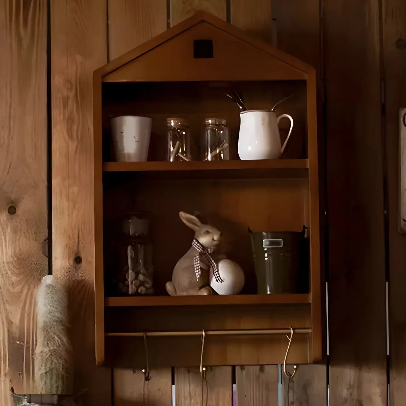 Classicial House-shaped 2 Shelves Floating Wood Display Cabinet Image - 17 | homeyfad