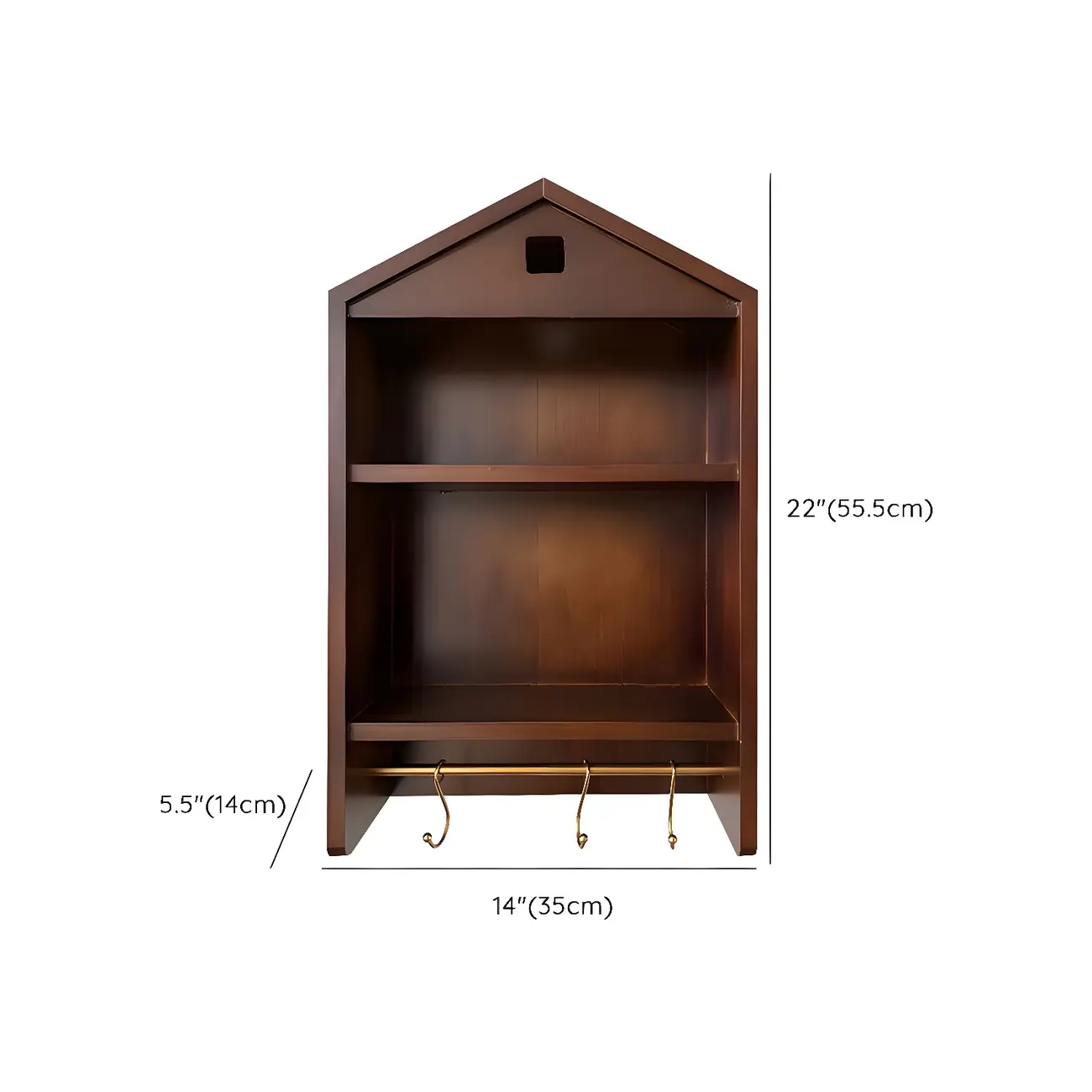 Classicial House-shaped 2 Shelves Floating Wood Display Cabinet #size | homeyfad