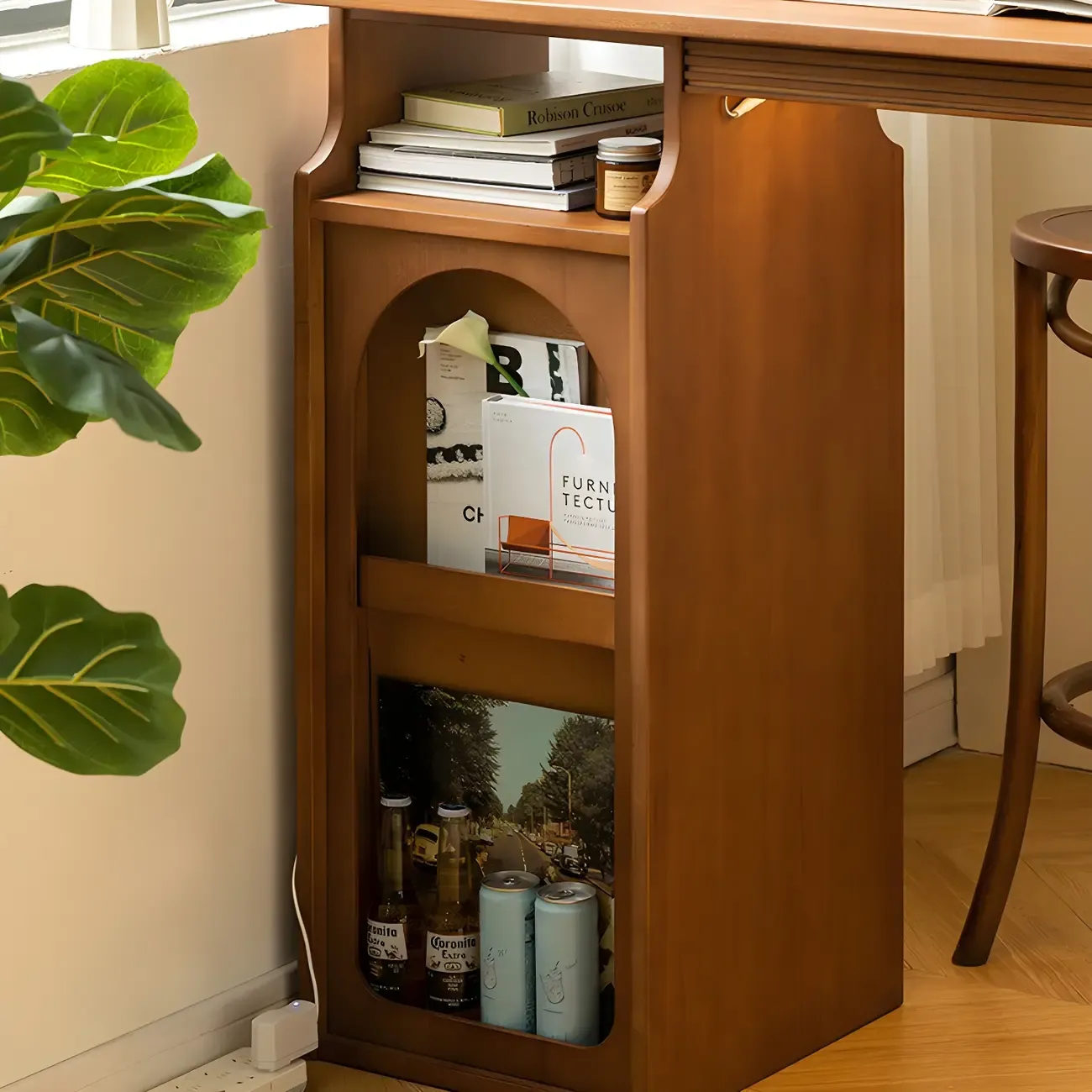 Free Form Brown Wooden Storage Bar Tables for Living Room Image - 6