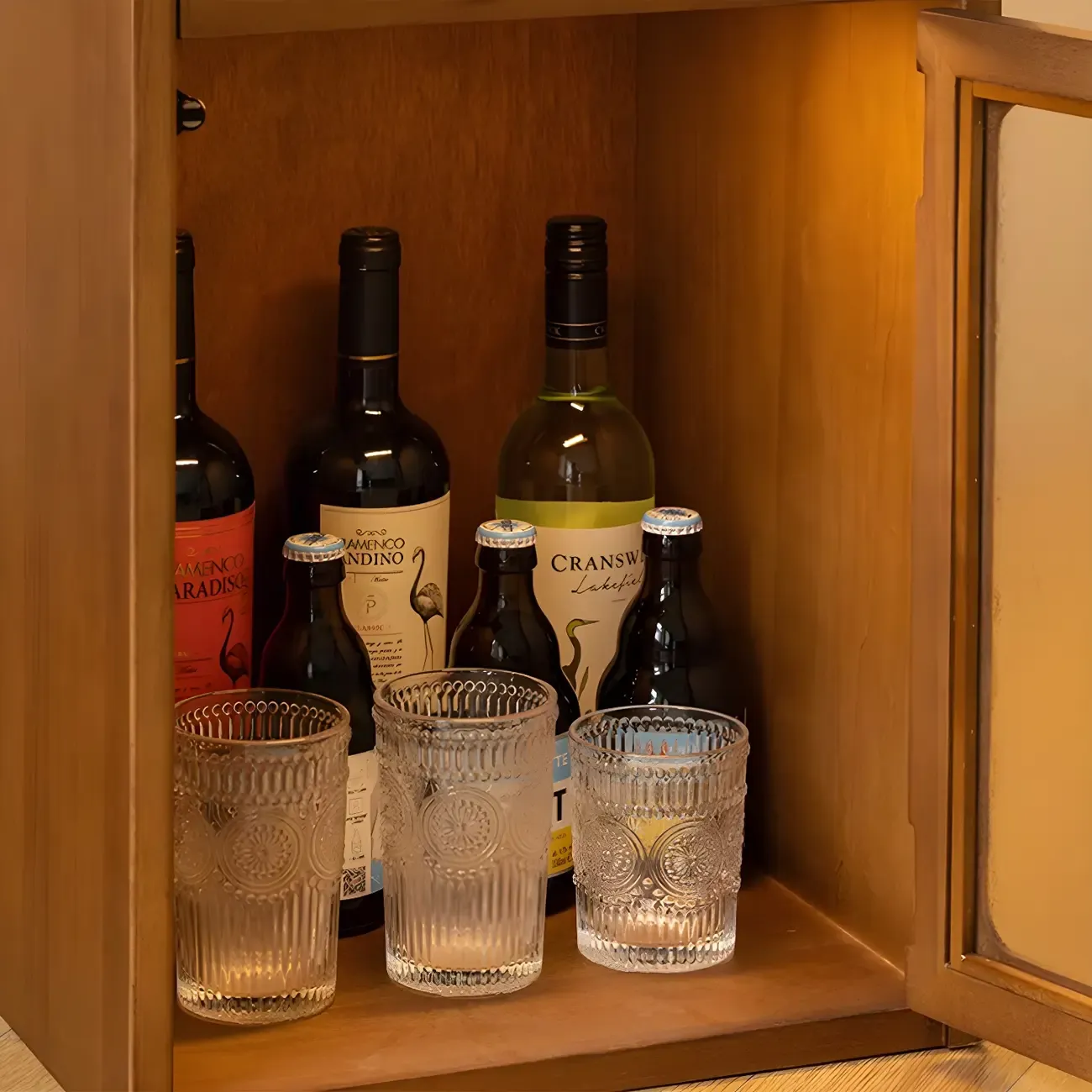 Free Form Brown Wooden Storage Bar Tables for Living Room Image - 9