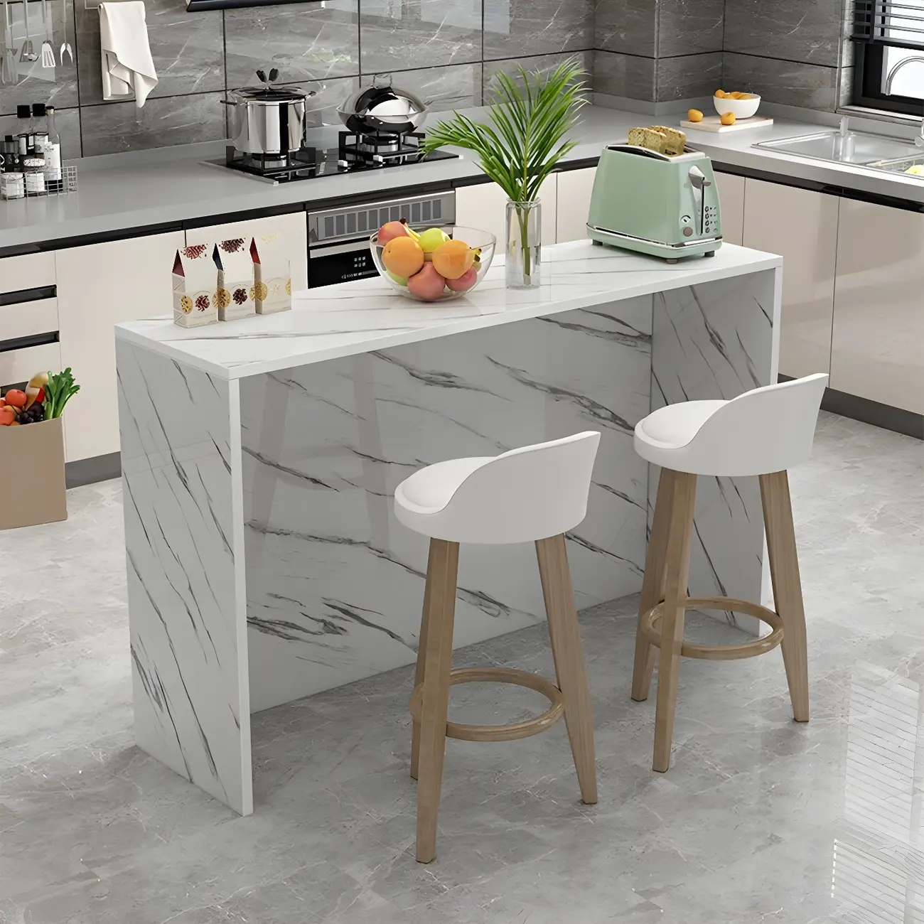 Living Room White Rectangular Wood Long Bar Table Image - 3 | homeyfad