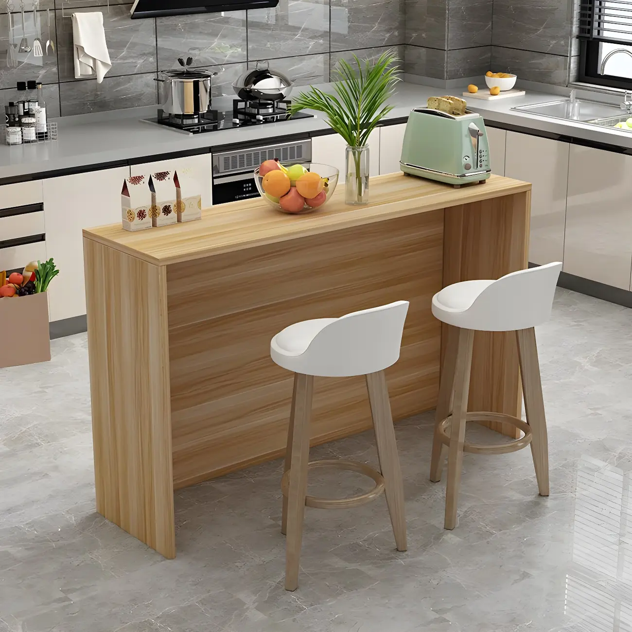 Living Room White Rectangular Wood Long Bar Table Image - 4 | homeyfad