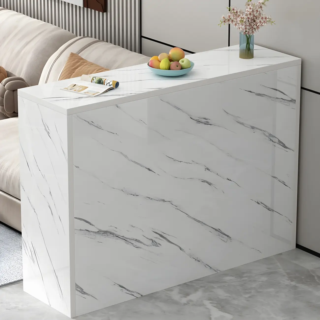 Living Room White Rectangular Wood Long Bar Table Image - 5 | homeyfad