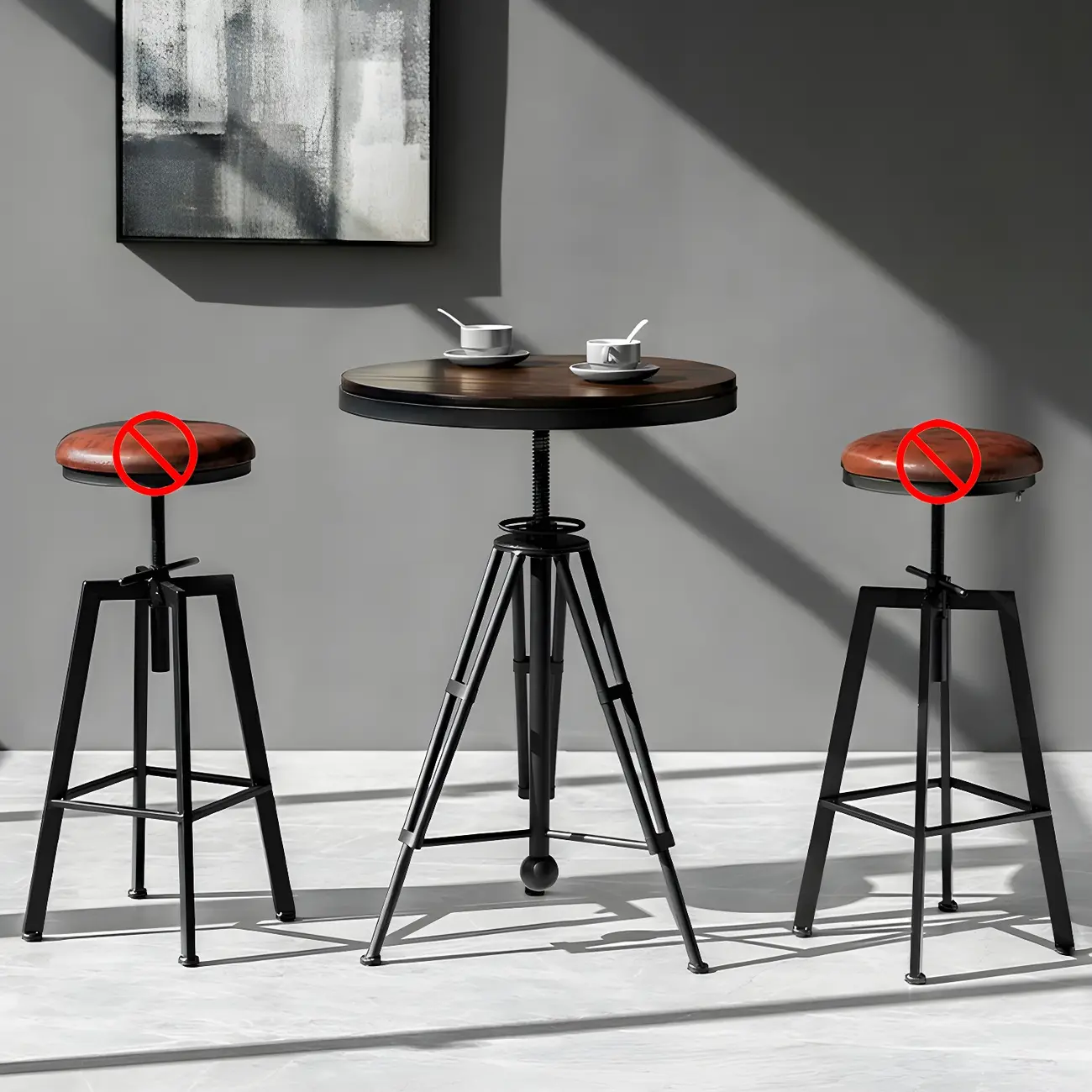 Industrial Brown Wooden Metal Adjustable Bar Tables Image - 3 | homeyfad