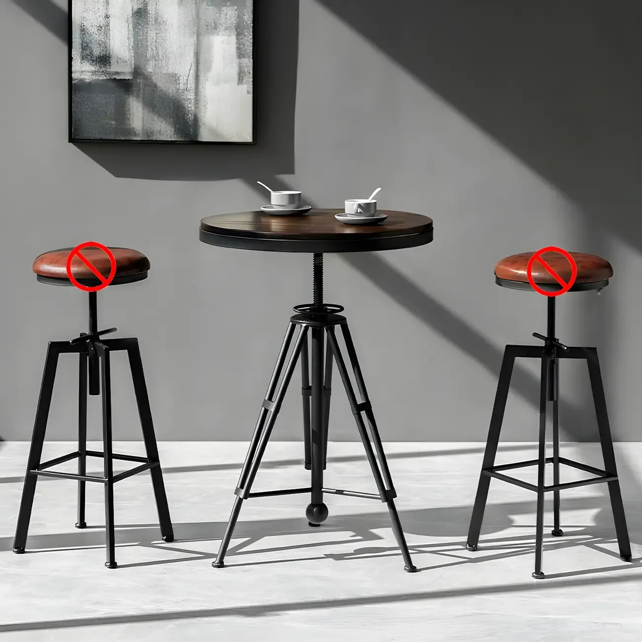 Industrial Brown Wooden Metal Adjustable Bar Tables Image - 3