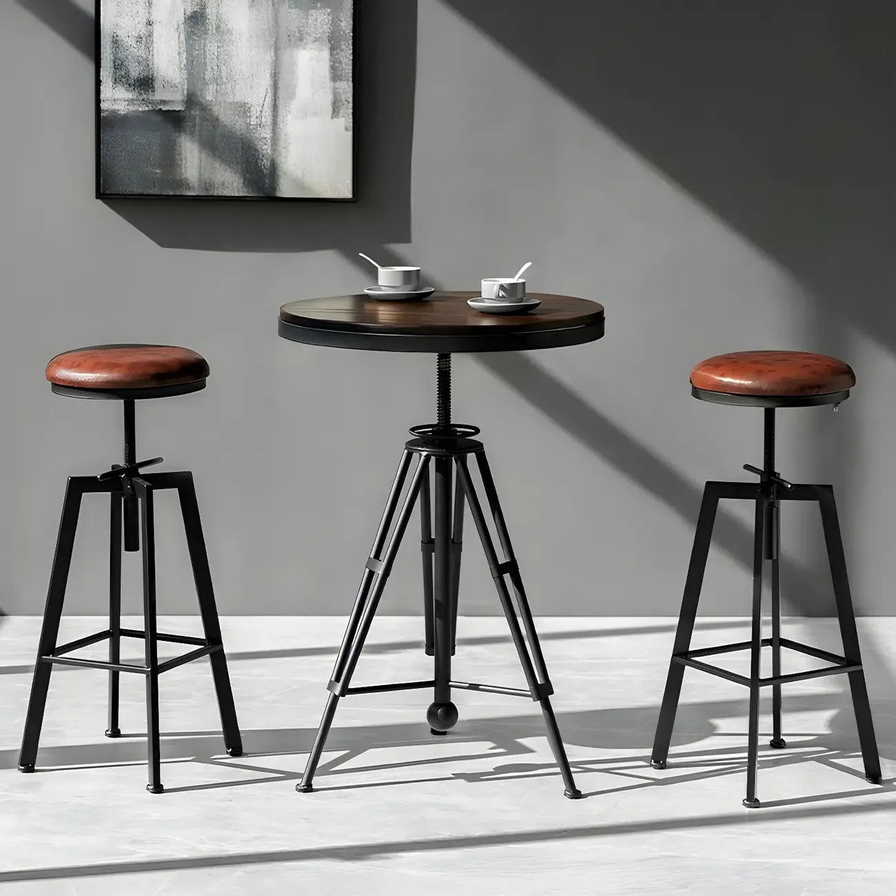 Industrial Brown Wooden Metal Adjustable Bar Tables Image - 4