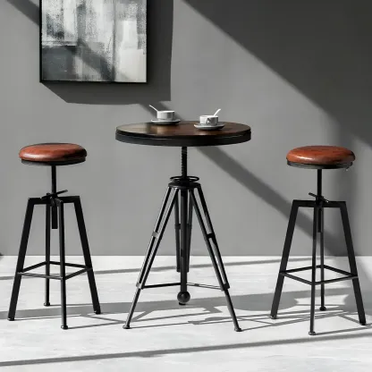 Industrial Brown Wooden Metal Adjustable Bar Tables Image - 4