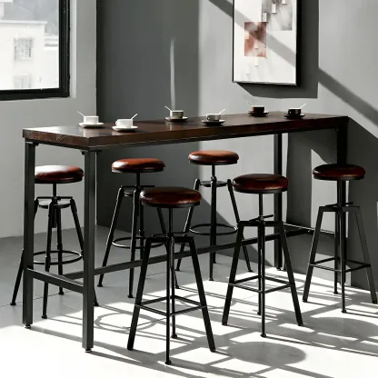 Industrial Brown Wooden Metal Adjustable Bar Tables Image - 6