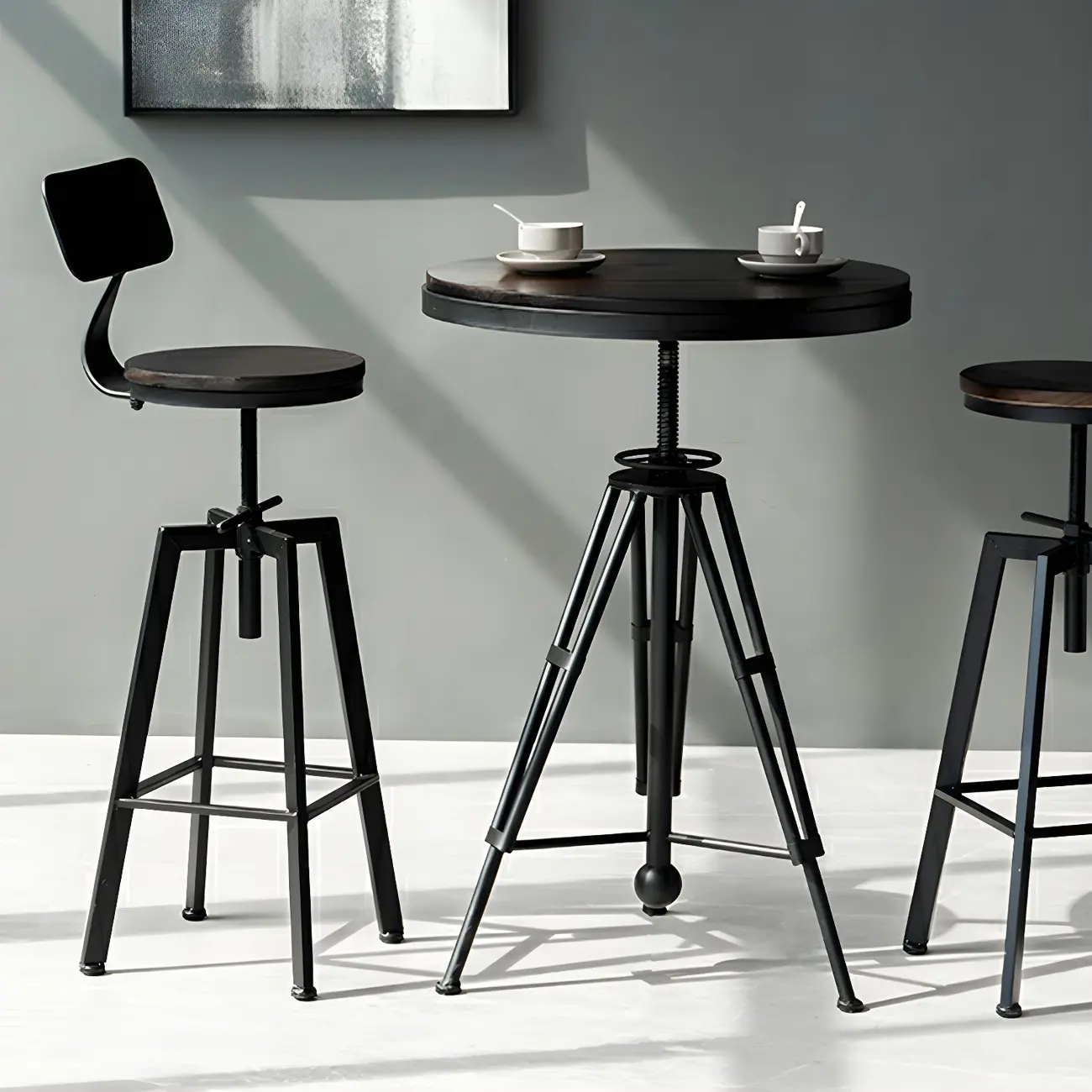 Industrial Brown Wooden Metal Adjustable Bar Tables Image - 12 | homeyfad