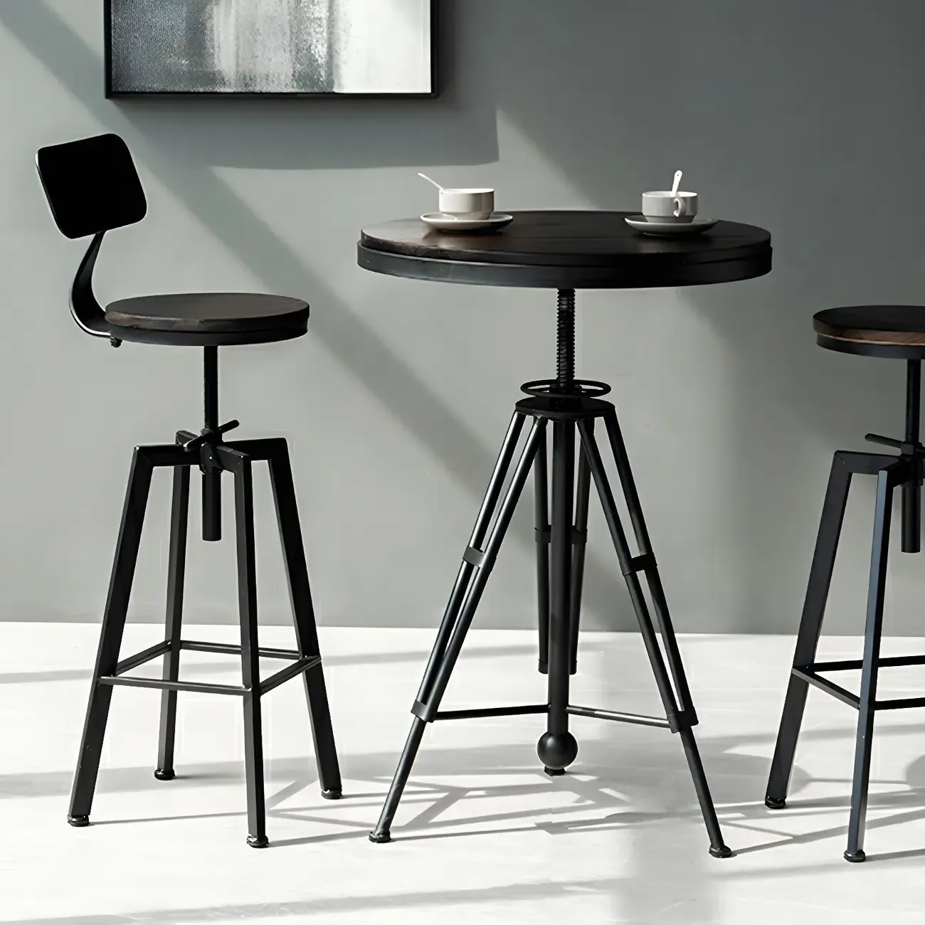 Industrial Brown Wooden Metal Adjustable Bar Tables Image - 12