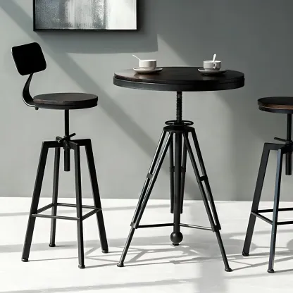 Industrial Brown Wooden Metal Adjustable Bar Tables Image - 12