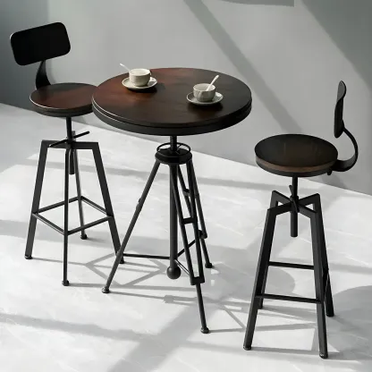 Industrial Brown Wooden Metal Adjustable Bar Tables Image - 13