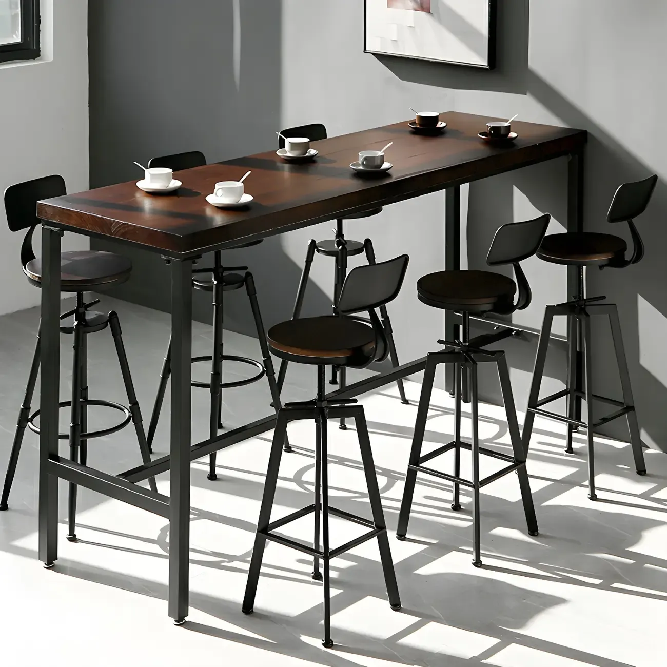 Industrial Brown Wooden Metal Adjustable Bar Tables Image - 14