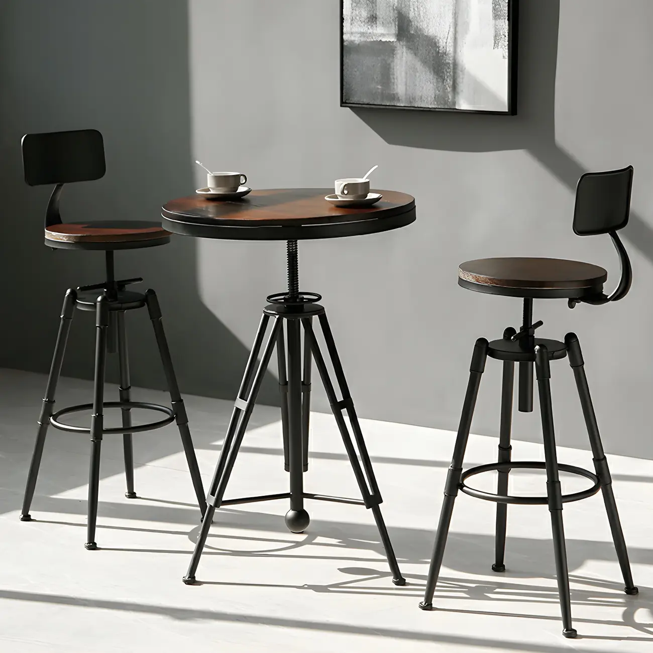 Industrial Brown Wooden Metal Adjustable Bar Tables Image - 15 | homeyfad