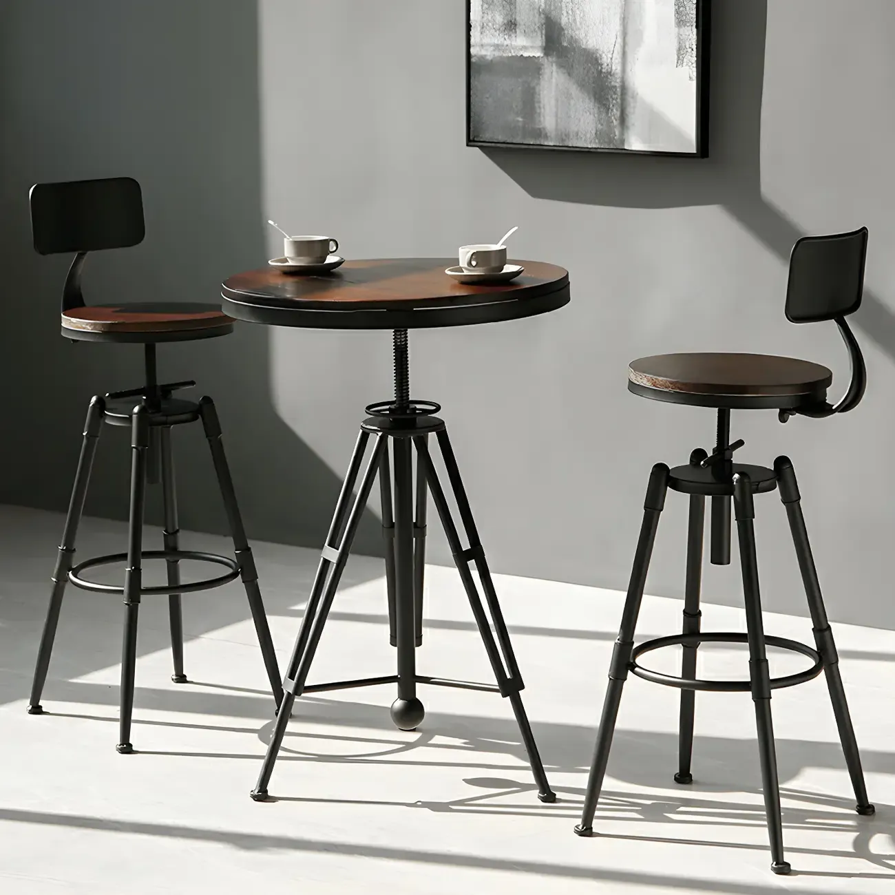 Industrial Brown Wooden Metal Adjustable Bar Tables Image - 15