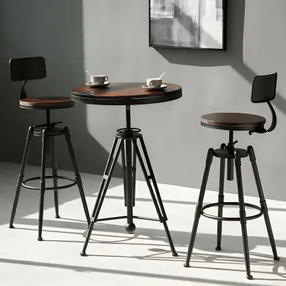 Industrial Brown Wooden Metal Adjustable Bar Tables Image - 15