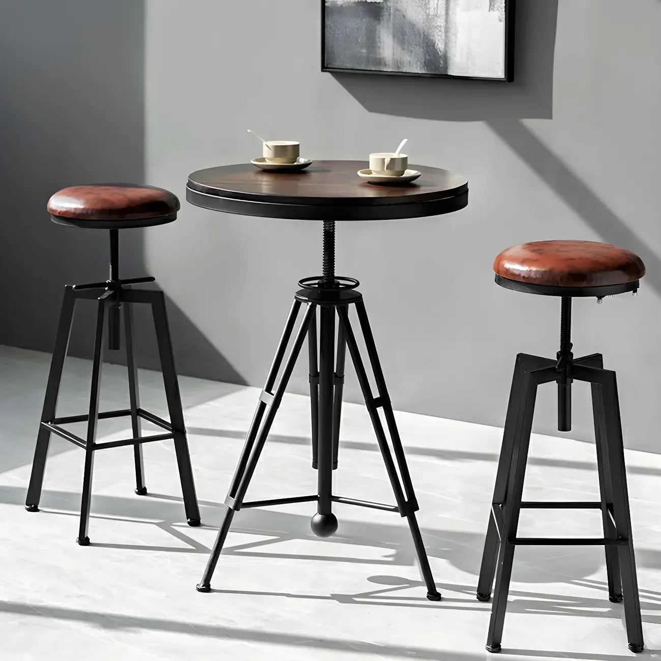 Industrial Brown Wooden Metal Adjustable Bar Tables Image - 16
