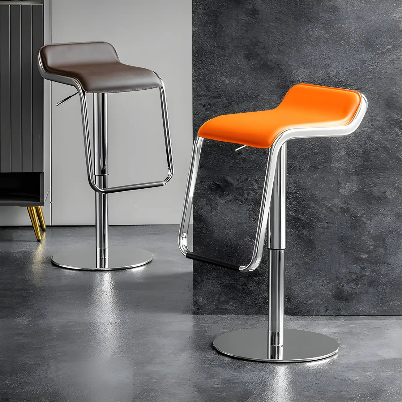 Contemporary Metal Adjustable Swivel Bar Stools for Dining Room Image - 3 | homeyfad