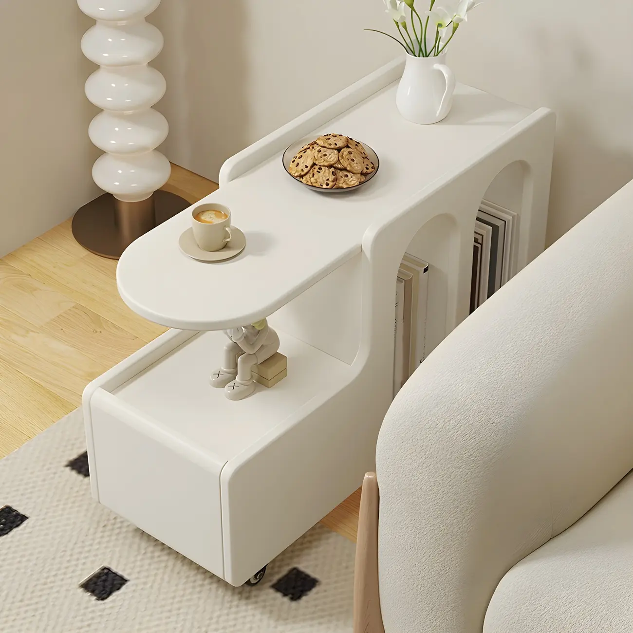 Free Form Rectangular Wood Mobile End Table White Image - 1 | homeyfad