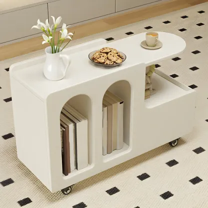Free Form Rectangular Wood Mobile End Table White Image - 2