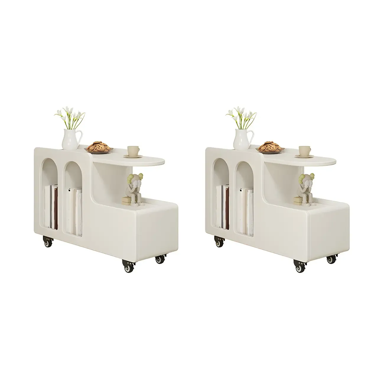 Free Form Rectangular Wood Mobile End Table White Image - 4
