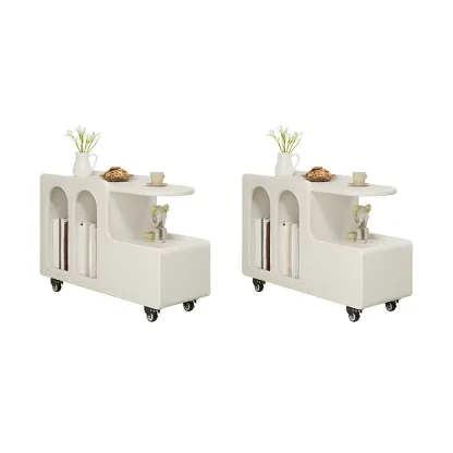 Free Form Rectangular Wood Mobile End Table White Image - 4
