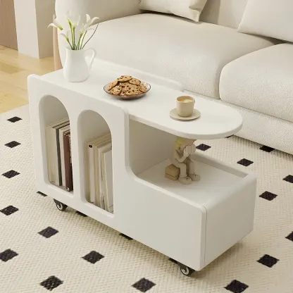 Free Form Rectangular Wood Mobile End Table White Image - 3