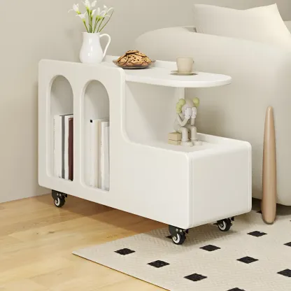 Free Form Rectangular Wood Mobile End Table White Image - 6