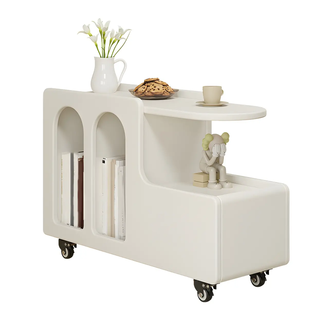 Free Form Rectangular Wood Mobile End Table White Image - 7 | homeyfad