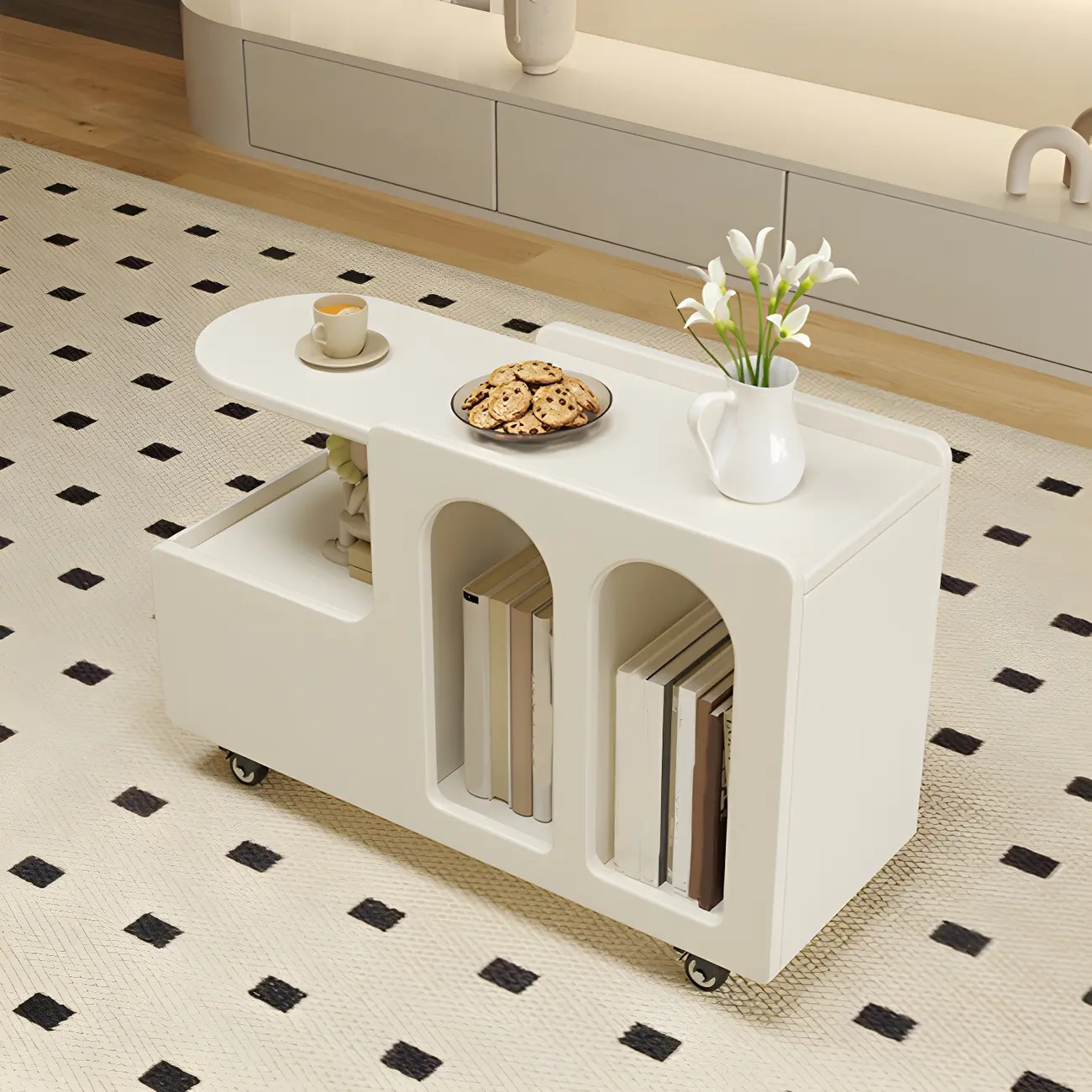 Free Form Rectangular Wood Mobile End Table White Image - 11 | homeyfad