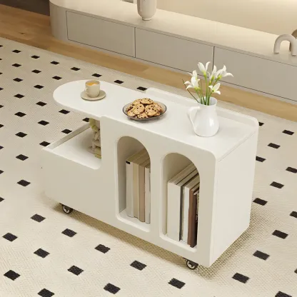 Free Form Rectangular Wood Mobile End Table White Image - 11