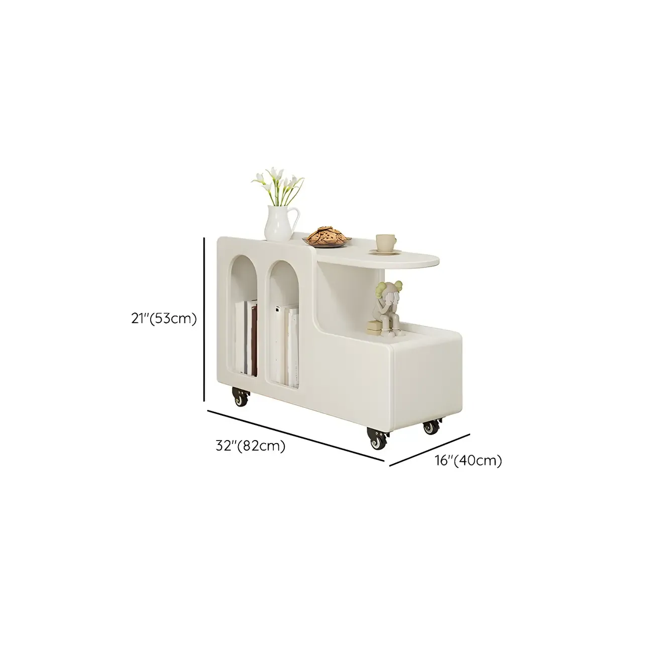 Free Form Rectangular Wood Mobile End Table White #size