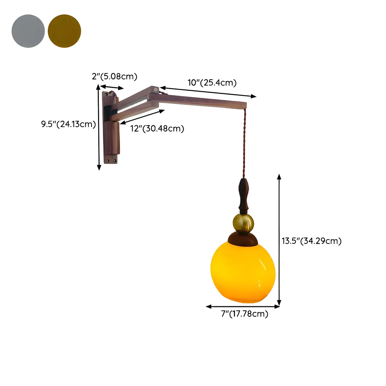 Vintage Wood Brown Swing Arm Amber Shade Wall Light #size | homeyfad