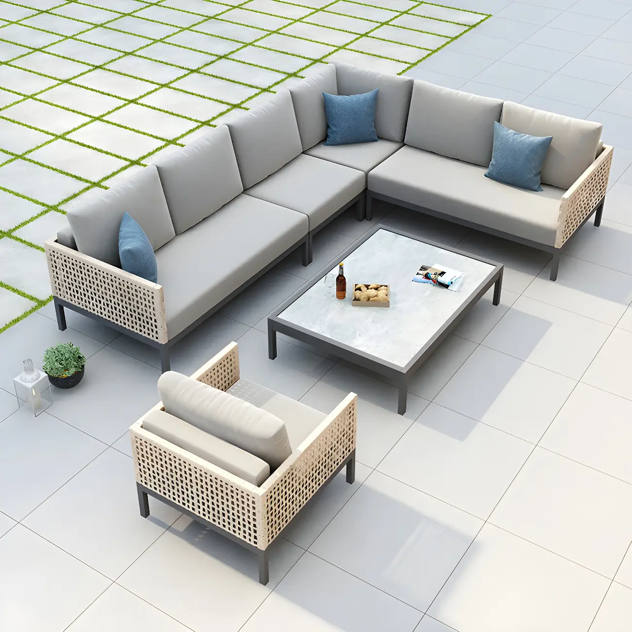 Symmetrical Modular Outdoor Sofa with Weaving Back Image - 1 | homeyfad