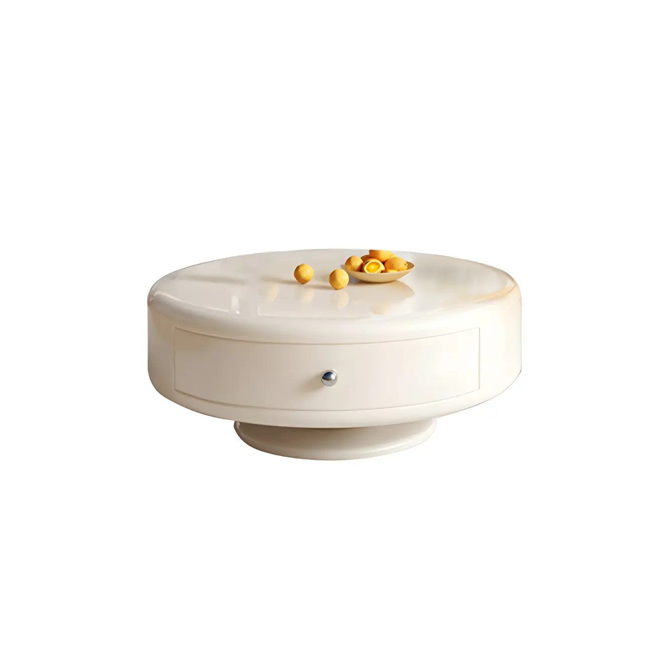Modern White Round Wood Coffee Table with Drawer Image - 8 | homeyfad