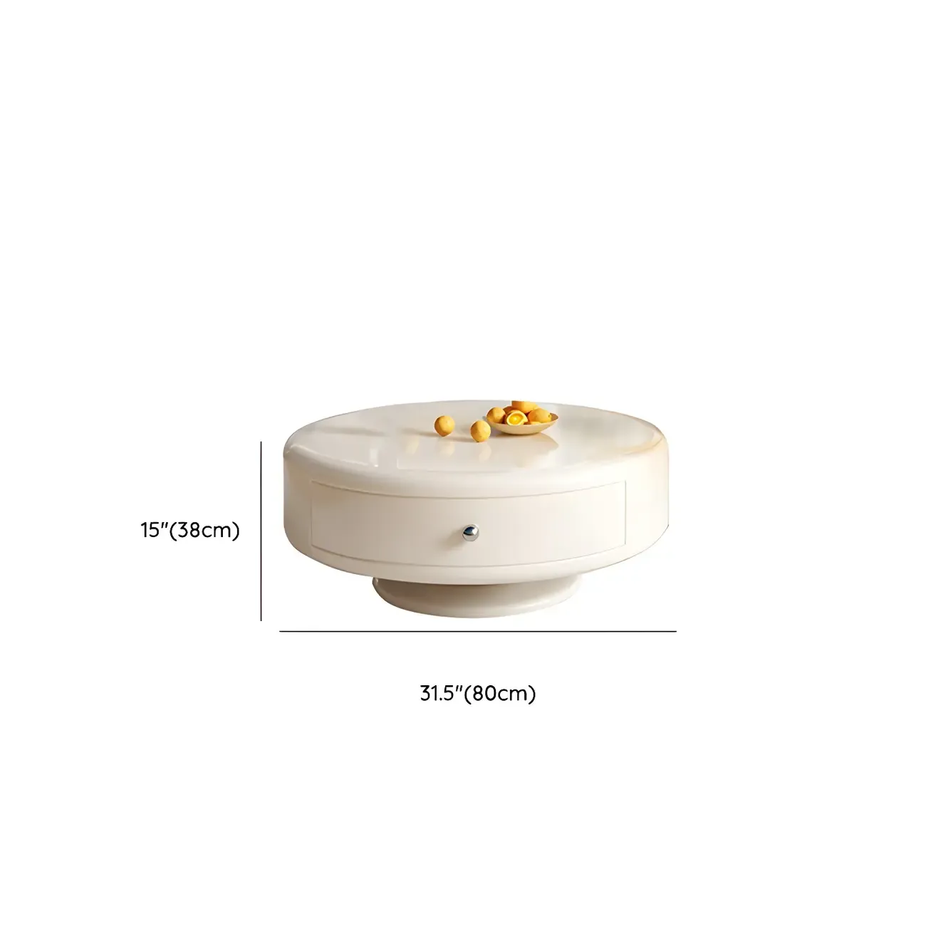Modern White Round Wood Coffee Table with Drawer Image - 12