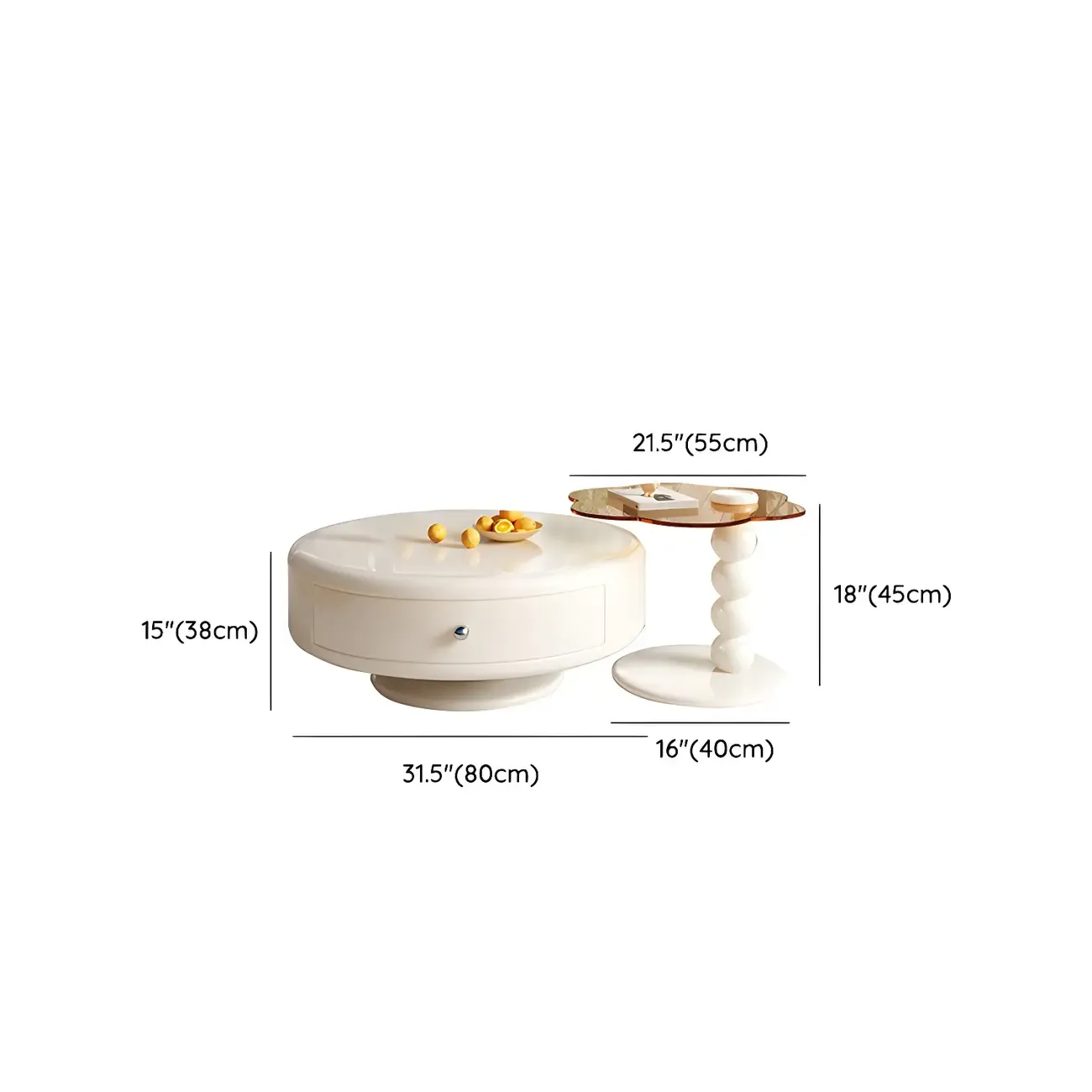 Modern White Round Wood Coffee Table with Drawer Image - 13