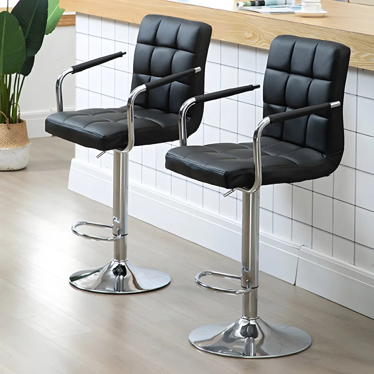 Elegant Leather Height-Adjustable Bar Stools for Home Kitchen Image - 1 | homeyfad
